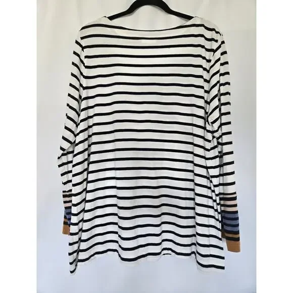 J.Jill XL Women Nautical Black Stripe Blouse Old Money Resort Beach Vacation - Picture 3 of 5